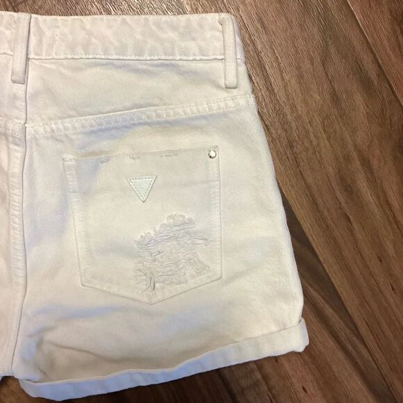 GUESS Women's Boy Fit Destroyed Denim Shorts Off-white Size‎ 25 - Picture 11 of 13